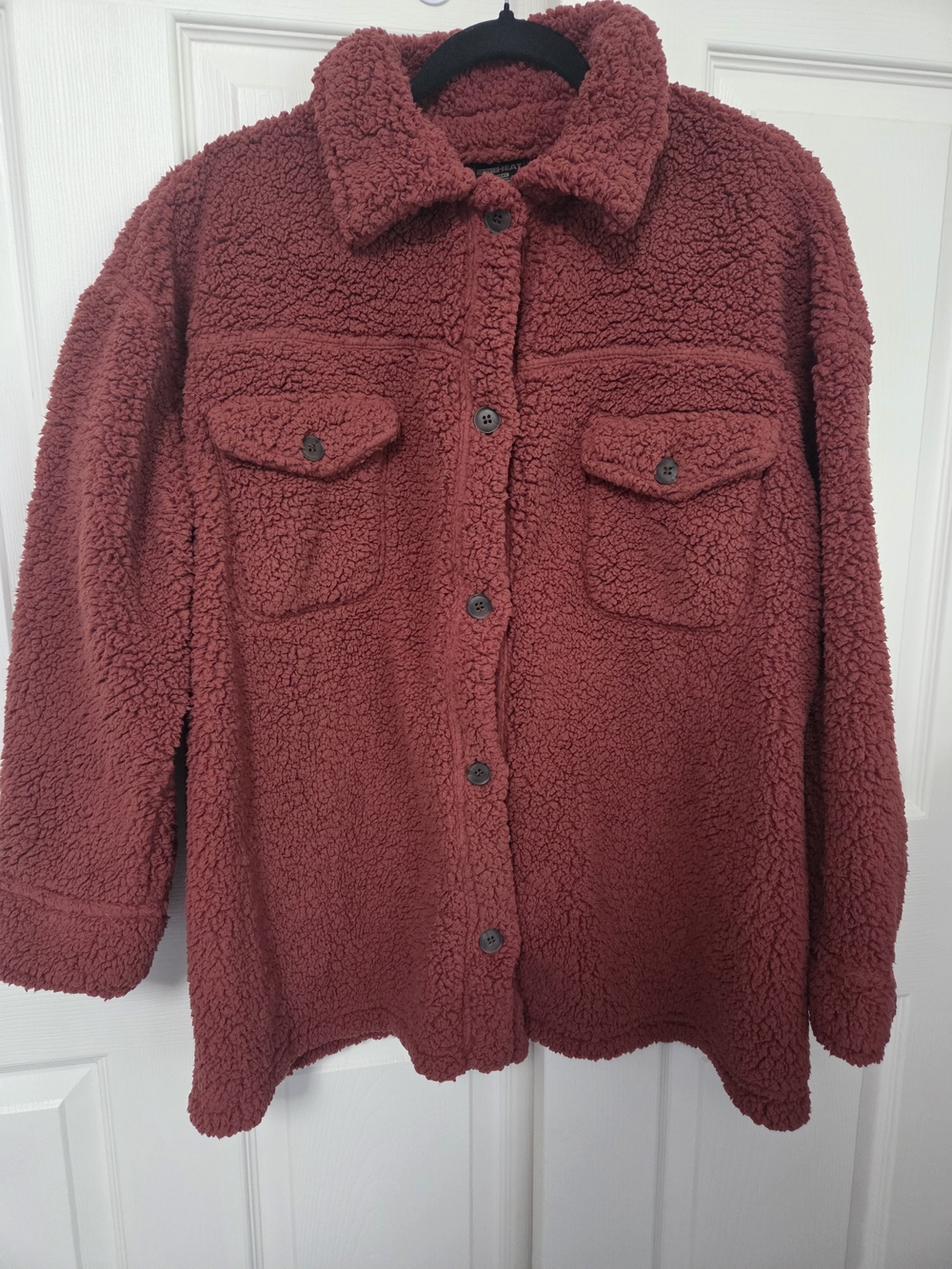 32 Degrees Plush Teddy Jacket in Deep Rust Red